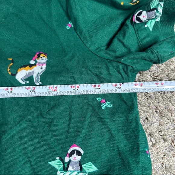 LOFT flannel kitten Cat Christmas pajamas Medium Green short sleeve pants button - Picture 11 of 16